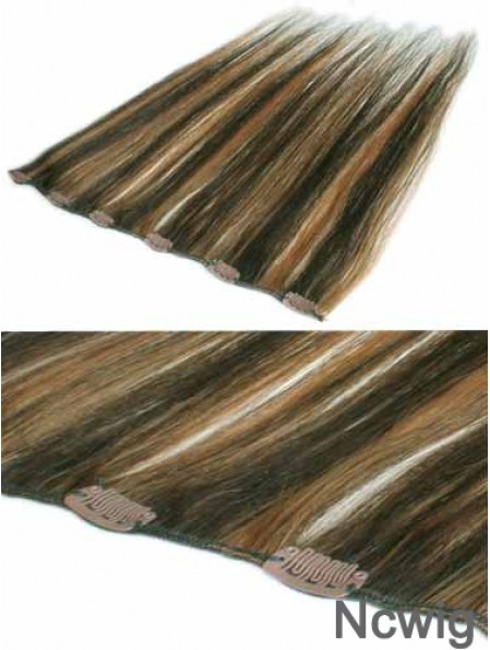 Fashion Brown Straight Remy Human Hair Clip In Hair Extensions