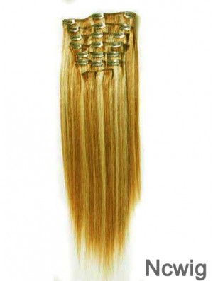 Durable Blonde Straight Remy Human Hair Clip In Hair Extensions