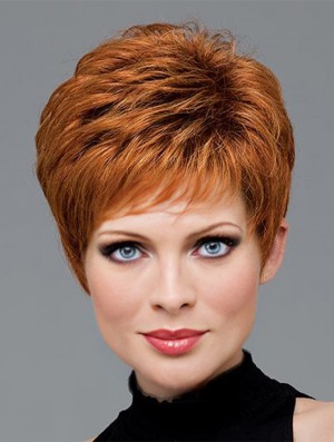 Human Hair Wigs With Capless Wavy Style Auburn Color