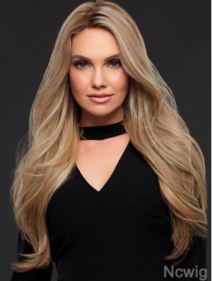 Sexy Good Blonde Long Wavy Without Bangs Human Hair Women Lace Front Wig 24 Inches