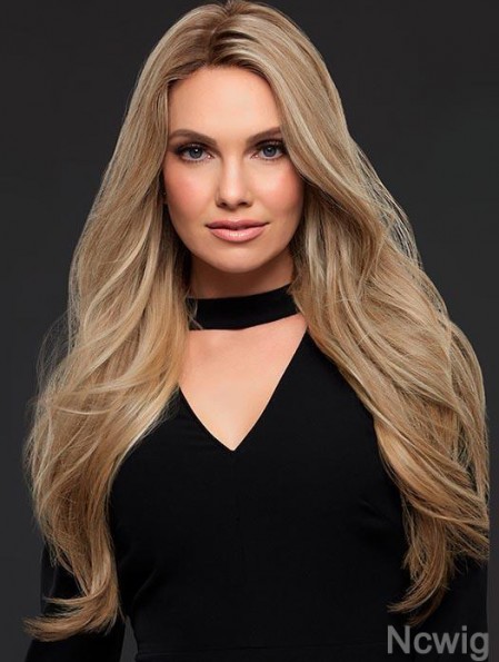 Sexy Good Blonde Long Wavy Without Bangs Human Hair Women Lace Front Wig 24 Inches