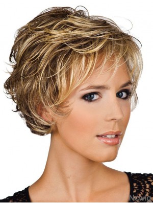 Human Hair Wigs UK Layered Cut Wavy Style Short Length