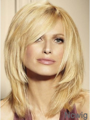 100% Human Hair Wigs Blonde Color Shoulder Length Layered Cut