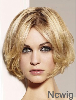 Blonde Bob Wig Remy Human Chin Length Lace Front Wavy Style