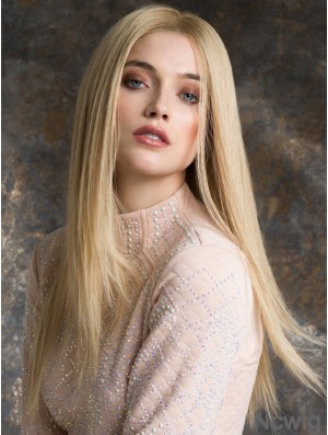 Monotop Real Hair Wigs Long Length Straight Style Blonde Color