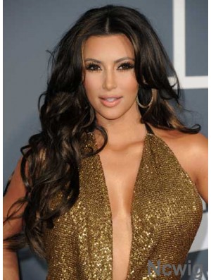 Shining Black Color Curly Long Human Hair Lace Front Wigs For Kim Kardashian Wigs