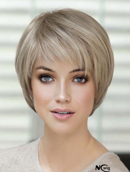 100% Hand Tied Short Straight Classic Blonde Real Hair Wigs