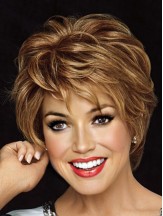 Short Human Hair Monofilament Wigs Layered Cut Wavy Style Blonde Color