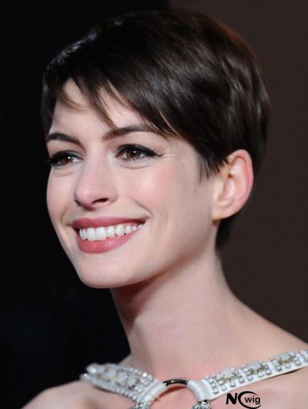 Remy Human Boycuts Lace Front Cropped Brown Anne Hathaway Wigs