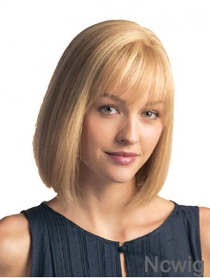 Monofilament Chin Length Blonde Bobs Remy Human Hair Bob Wig