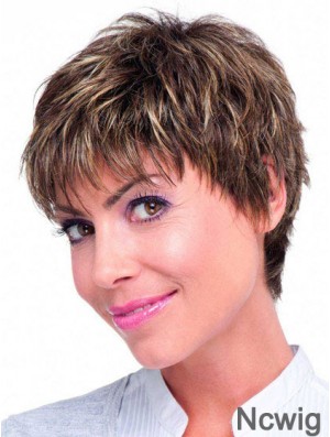 Human Hair Monofilament Topper Brown Color Straight Style Boycuts