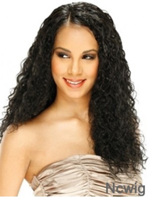 Human Hair Lace Front Wig Curly Style Long Length Black Color