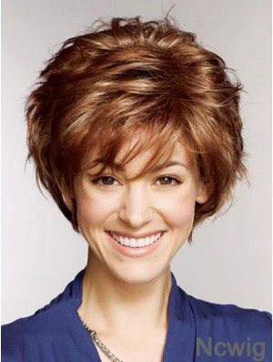 Remy Human Layered Straight Short Auburn Petite Wigs Monofilament