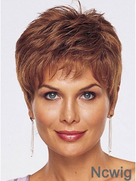 Straight Style Cropped Length Auburn Color wig