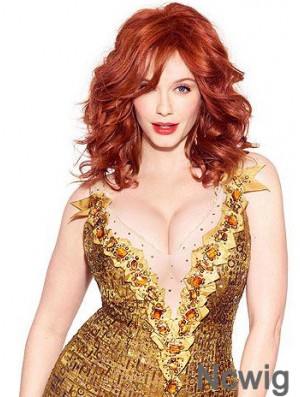 100% Hand-tied Wavy Without Bangs Shoulder Length 16 inch Flexibility Human Hair Christina Hendricks Wigs