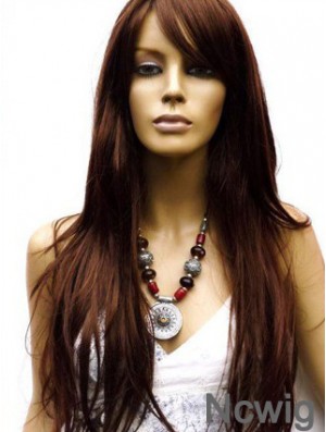 Long Human Hair Wigs With Capless Layered Cut Straight Style