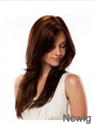 Monofilament Wig Human Hair Auburn Color Straight Style Long Length
