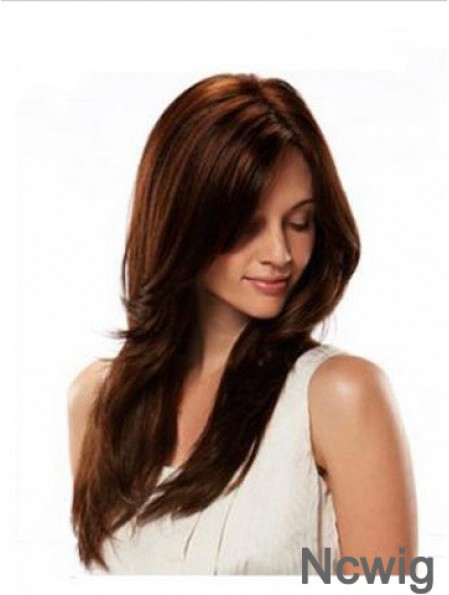 Monofilament Wig Human Hair Auburn Color Straight Style Long Length