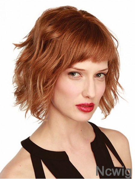 Wavy Bob Wig Chin Length Monofilament Wavy Style Auburn Color