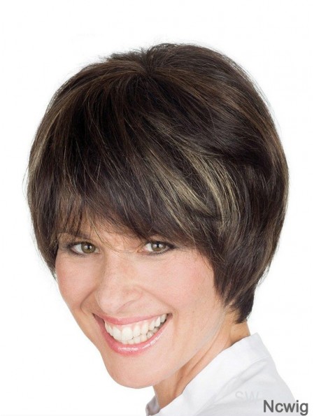 Remy Human Hair New Short Straight Grey Wigs