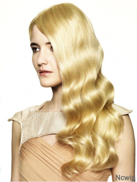 Without Bangs Fashionable Wavy Blonde Long Human Hair Wigs