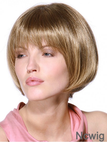 Layered Bob 100% Hand Tied Blonde Color Straight Style Chin Length Human Hair Wigs