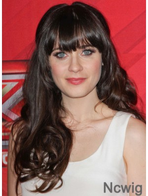 Brown Curly Remy Human With Bangs Human Hair Monofilment Zooey Deschanel Wigs