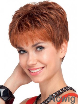 Soft 4 inch Red Cropped Boycuts Wavy Lace Wigs
