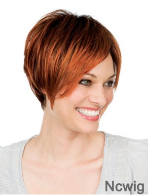 8 inch Auburn Short With Bangs Straight Great Lace Wigs