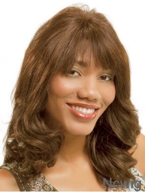 Wavy Monofilam Brown With Bangs Long Cheap Monofilament Wigs