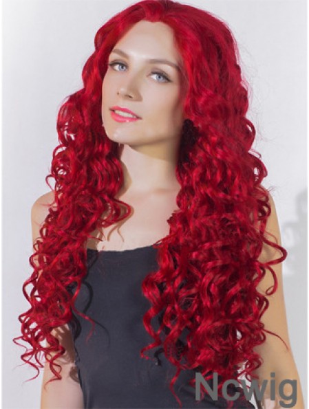 Curly Without Bangs Lace Front Popular 24 inch Red Long Wigs
