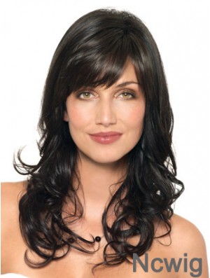 Black Wavy With Capless Layered Cut Style Synthetic Wigs With Bangs