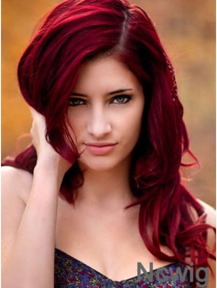 Wavy Without Bangs Long Red No-Fuss Lace Front Wigs