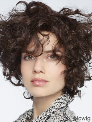 Curly Human Hair Lace Front Wigs With Bangs Monofilament Curly Style