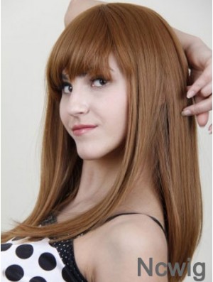 With Bangs Stylish Straight Auburn Long Human Hair Wigs