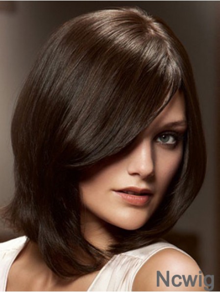 12 inch Brown Chin Length Layered Straight Flexibility Lace Wigs