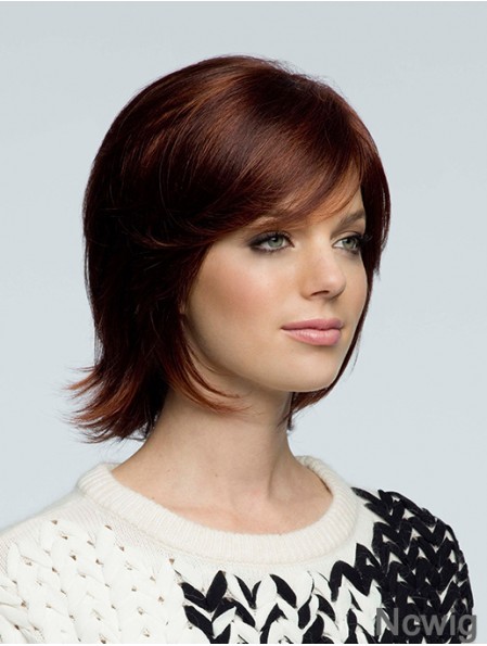Chin Length Brown Wavy With Bangs Hand Knotted Wigs