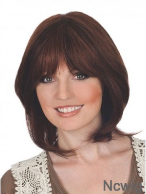 Suitable 12 inch Auburn Chin Length With Bangs Straight Lace Wigs