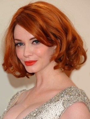 Bobs Chin Length Copper Wavy 11 inch Beautiful Human Hair Christina Hendricks Wigs