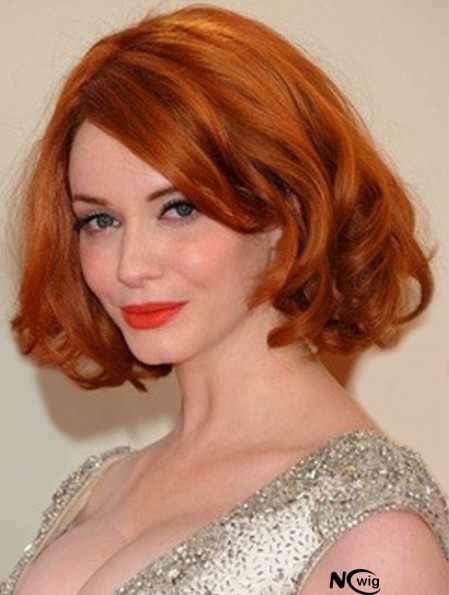 Bobs Chin Length Copper Wavy 11 inch Beautiful Human Hair Christina Hendricks Wigs