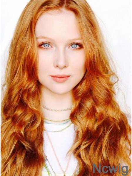 Without Bangs Long Copper Wavy 22 inch Suitable Human Hair Molly Quinn Wigs