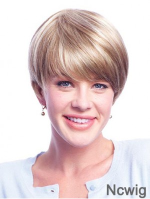 Wigs Human Hair Blondes With Monofilament Layered Cut Short Length