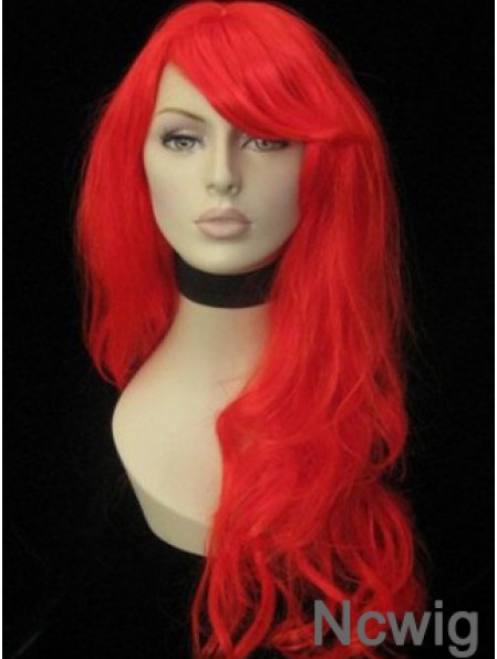 With Bangs Long Red Wavy 20 inch Fashionable Human Hair Wigs