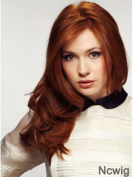 Without Bangs Long Copper Wavy 20 inch Durable Human Hair Karen Gillan Wigs