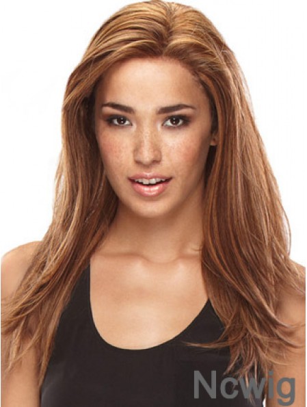 Without Bangs Amazing Straight Auburn Long Human Hair Lace Front Wigs