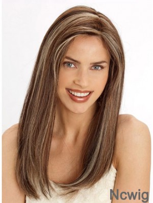 Durable 22 inch Brown Long Without Bangs Straight Lace Wigs