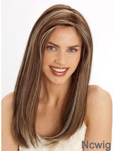 Durable 22 inch Brown Long Without Bangs Straight Lace Wigs