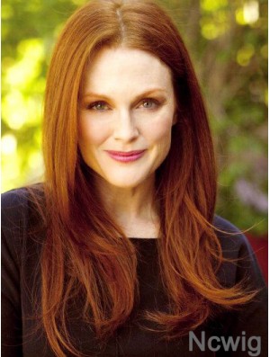 Without Bangs Long Copper Straight 20 inch Stylish Human Hair Julianne Moore Wigs