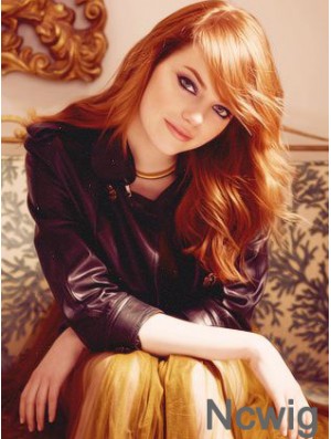 Without Bangs Long Copper Wavy 20 inch Exquisite Human Hair Emma Stone Wigs