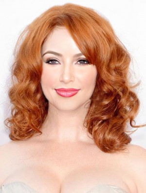 Full Lace Human Hair Christina Hendricks Wigs Shoulder Length Cropped Color Wavy Style